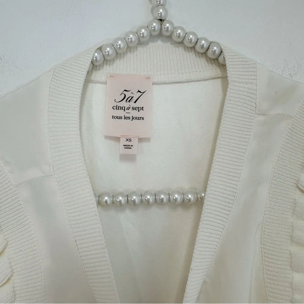 Cinq à Sept Ruffle Trimmed 100% Silk Top in Ivory